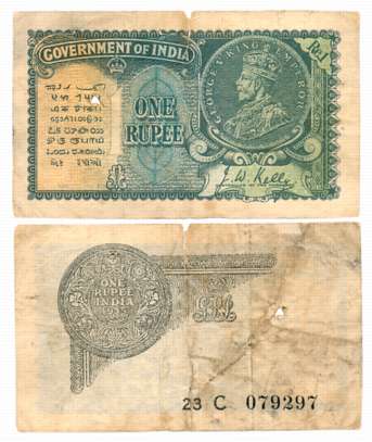 George V, Rupee 1, 1935, 2nd issue, Type 3.2, Signed J.W. Kelly, Prefix 22/C (R IPM# 3.2.1