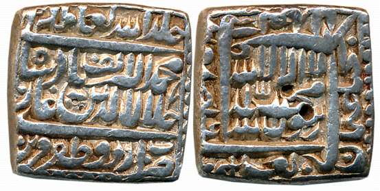 Akbar, Silver Square Rupee, 11.35g, Urdu Zafar Qarin Mint, Alf (1000) (KM# 82.8). Very fin