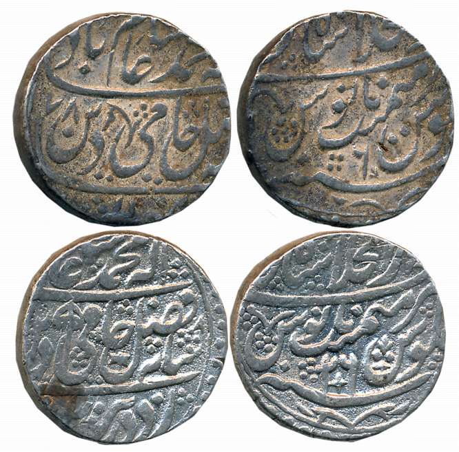 Shah Alam II, Silver Rupees (2), 11.24g, 11.35g, Shahjahanabad Mint, AH (11)78/ RY 6 & RY 