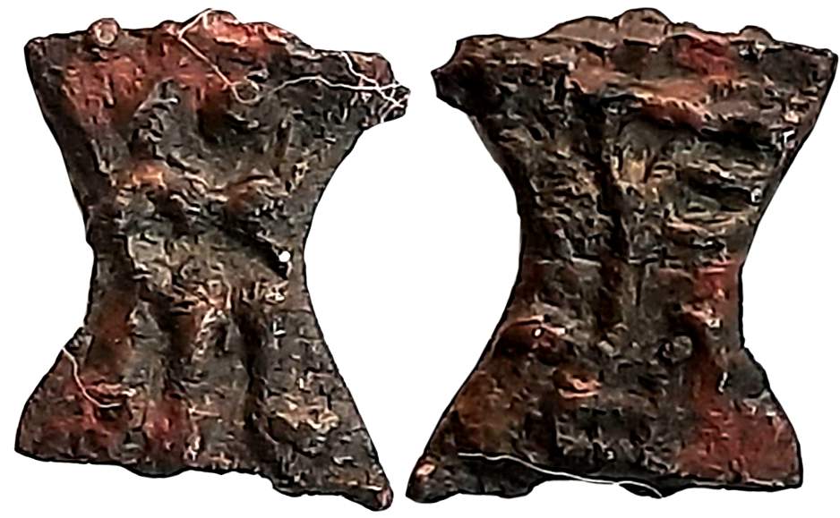 Kausambi, Uninscribed Cast Copper, 0.69g, Obv: Goddess Laxmi standing, Rev: Railed Indradh