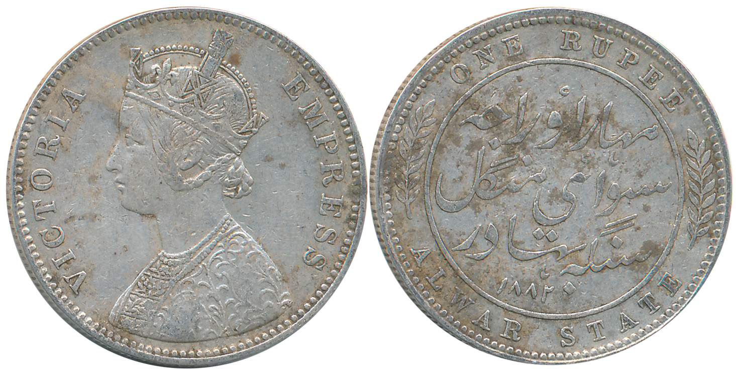 Mangal Singh, Silver Rupee, 1882, with the name of Victoria Empress, Obv: Crowned bust to 