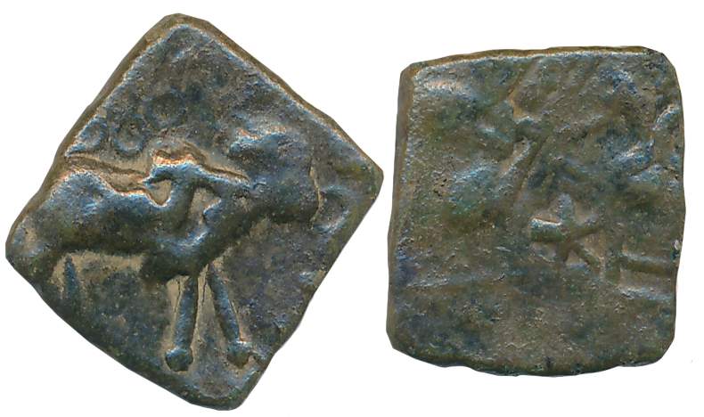 Pre Satavahanas Period, Newasa-Paithan Region, Copper, 2.78g, Obv. Humped Bull facing to r