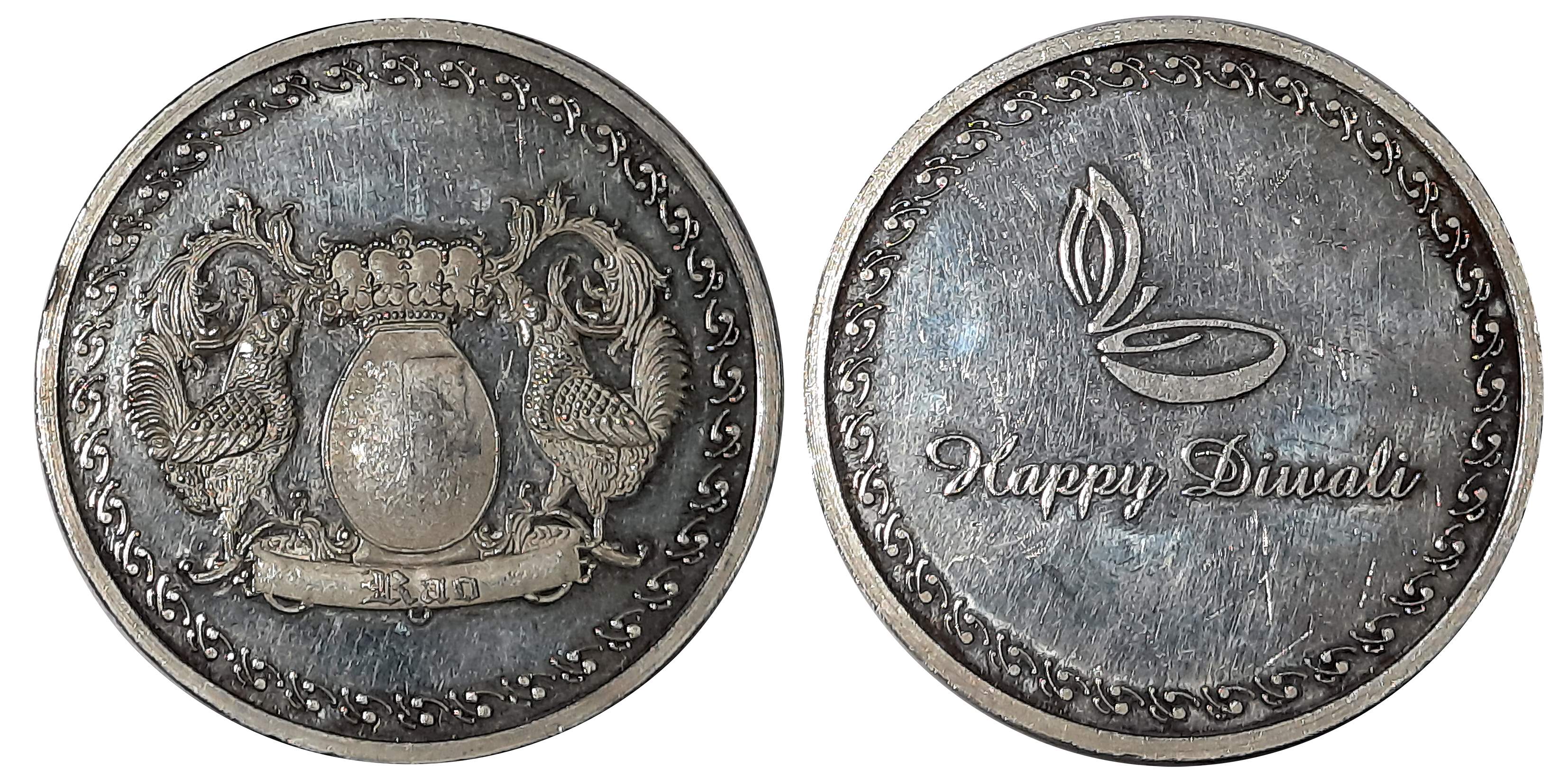 Silver, Token 150.00g, Obv: Roosters folding Crown, Rev: Legend Happy Diwali. Extremely fi