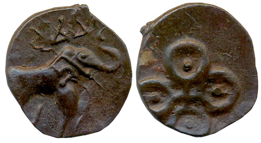 Satavahanas, Vasithiputa Siri Pulumavi, Potin, 2.12g, “Universal- Elephant” type, Obv: Ele