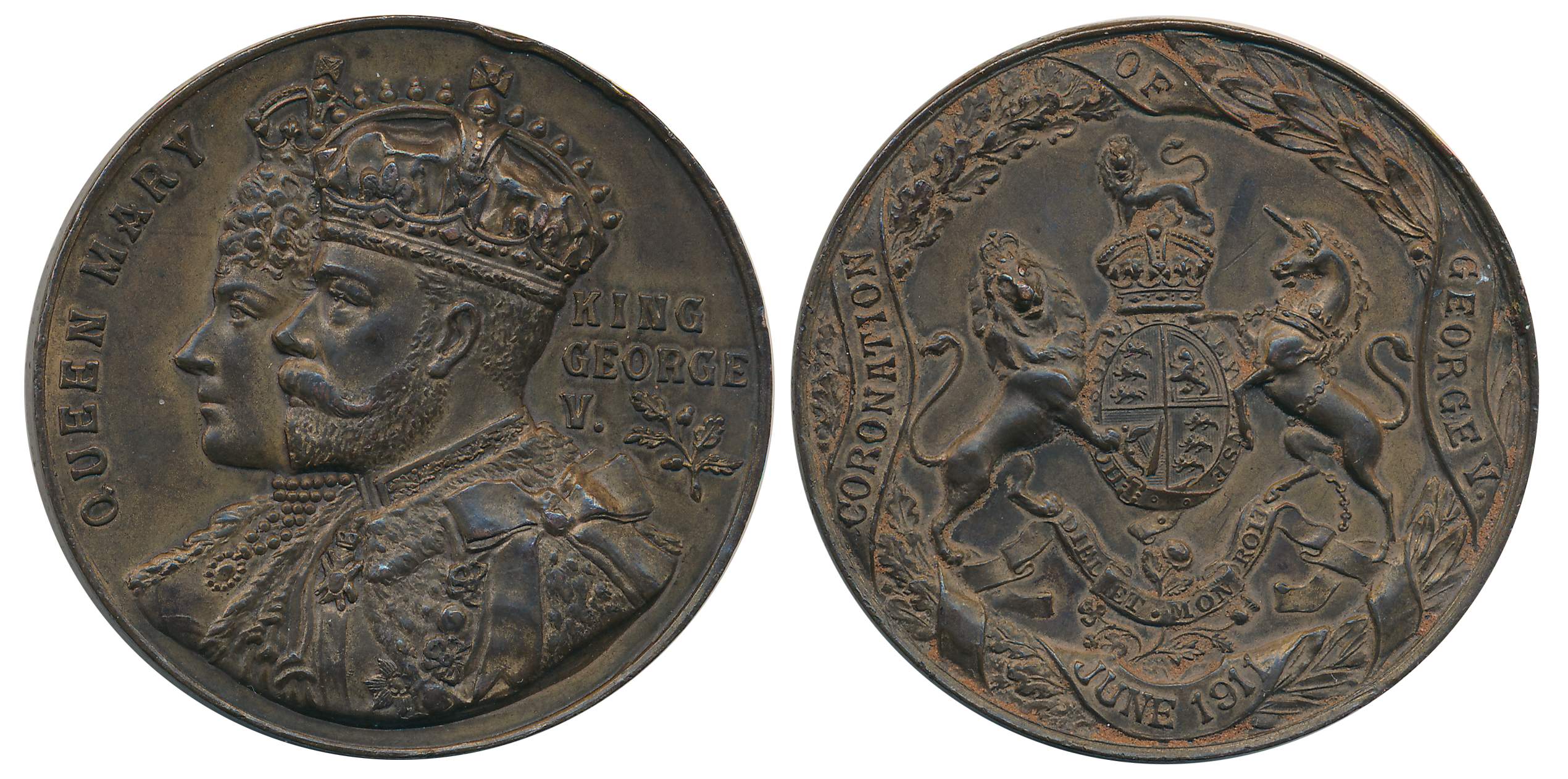 George V, Coronation Medal, Bronze, 54.95g, 1911, Obv: Conjoined bust of George V & Queen 