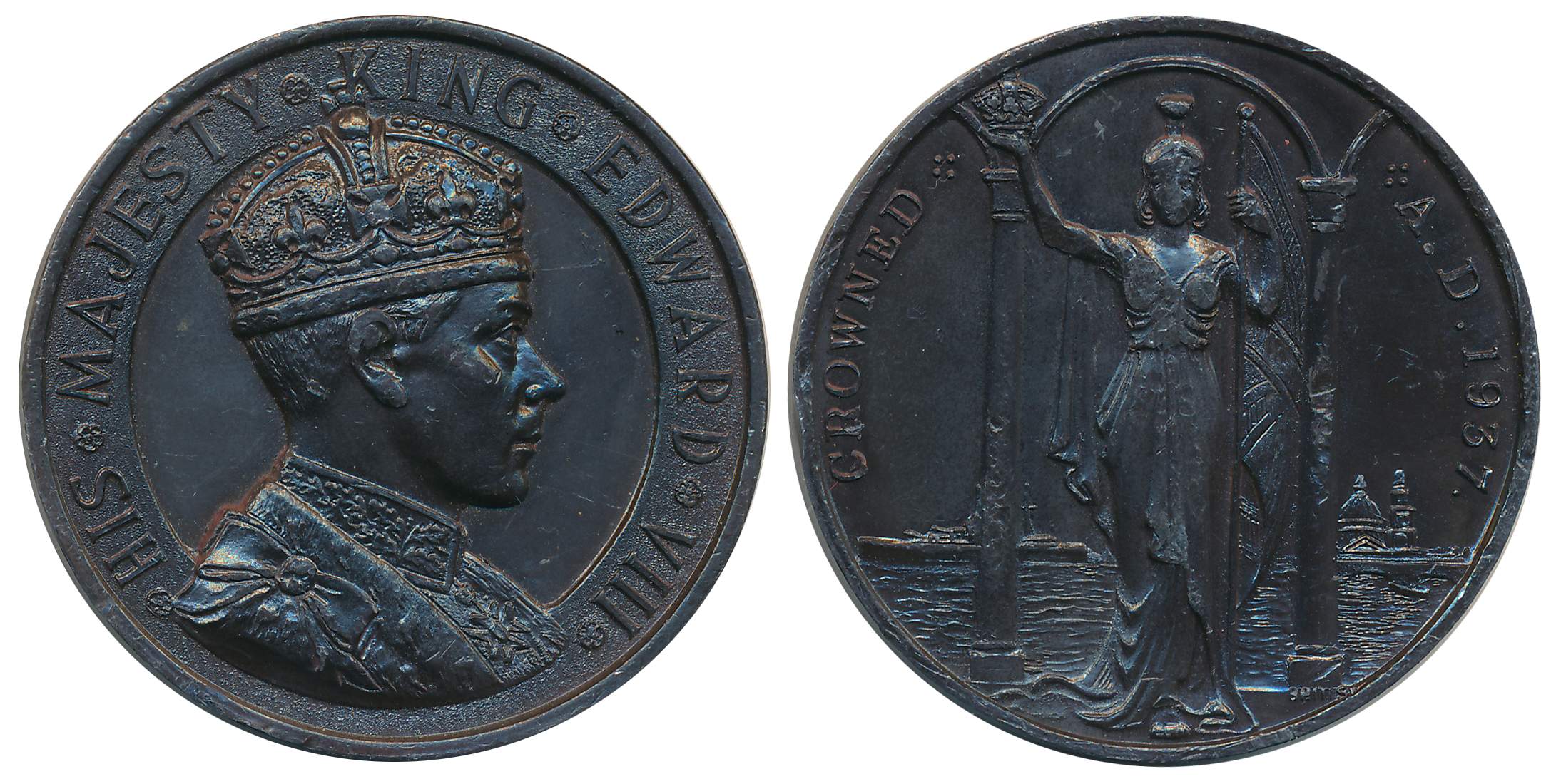 Edward VIII, Coronation Medal, Bronze, 43.40g, 1937, Obv: Crowned bust of Edward right wit