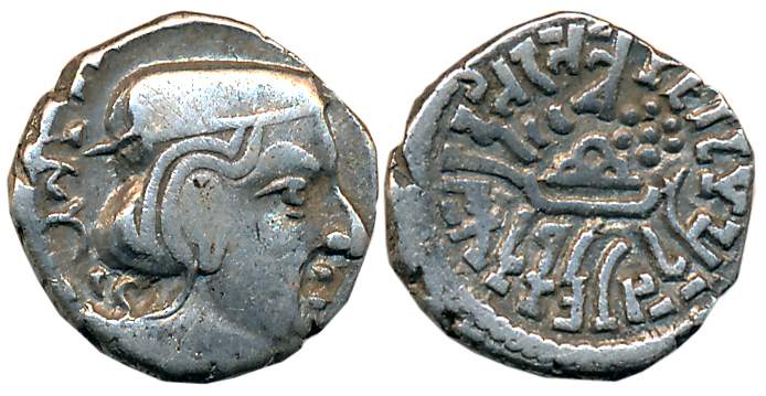 Western Kshatrapas, Rudrasimha II son of Svami Jivadaman as Kshatrapa, Silver Drachma, 2.0