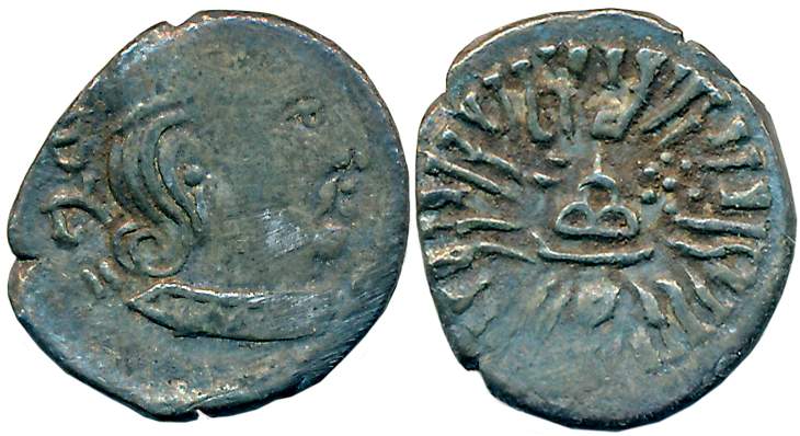 Western Kshatrapas, Swami Rudrasena III, son of Swami Rudradaman, Silver Drachma, 1.84g, O