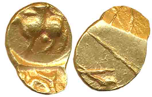 Chalukyas of Kalyani / Feudatories, Jayasimha II Jagadeka Malla, Punch Marked Gold 1/2 Fan