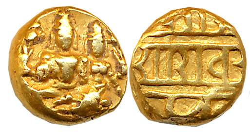 Vijaynagar Empire, Sadashivaraya, Gold Varaha- Hon, 3.40g, Obv: Lord Shiva and Parvati sea