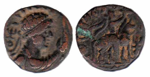 Kushanas, Soter Megas alias Wima Takto, Copper, 8.24 g, bust of the Kushan ruler to right 