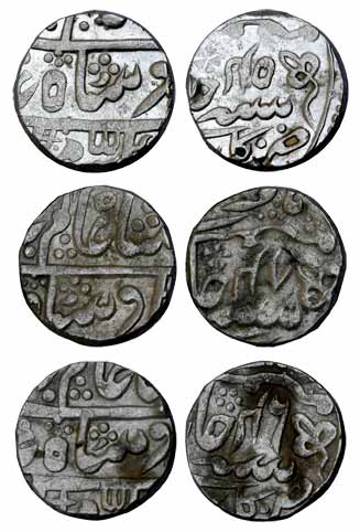 Nandgaon urf Kota Mint, Silver (3), Rupee, RY 45, 46 and 47. Very Fine, Scarce. 3 coins
