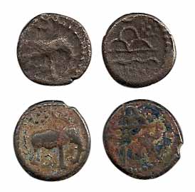 Western Kshatrapas, Anonymous, Potin (2), elephant to right on obv, Stupa on rev, Saka 157
