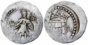 Chaul & Bassein, John IV, Goa, Silver, 2 Tanga, St. John on rev and crown on obv, 1643 (KM