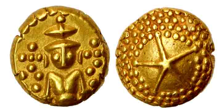 Star Pagoda, Gold, Single Deity (Tirupati Balaji) on obv, a star on a granulated backgroun