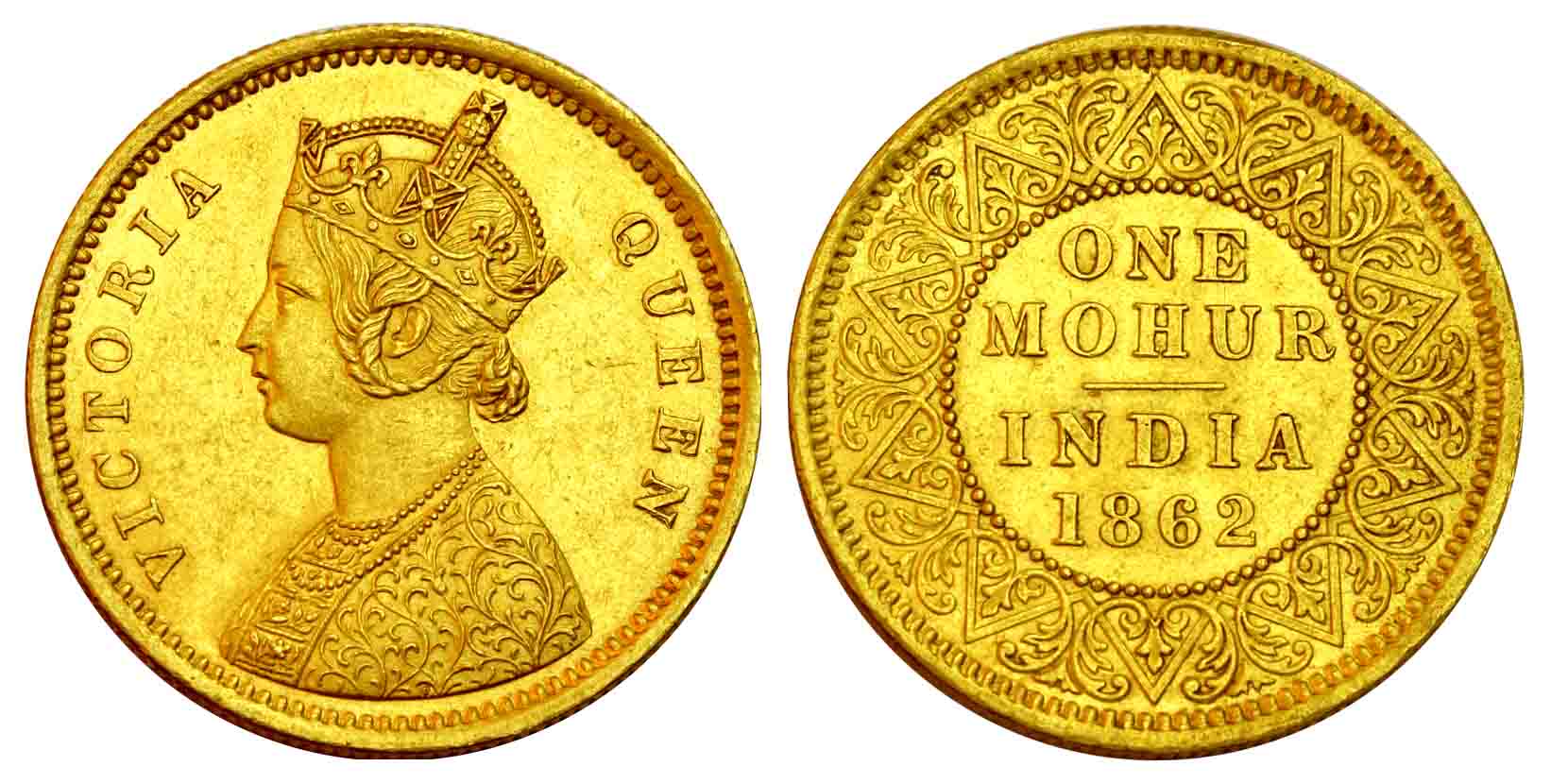 Victoria Queen, Gold, Mohur, 1862. About Extremely Fine, Very Rare.