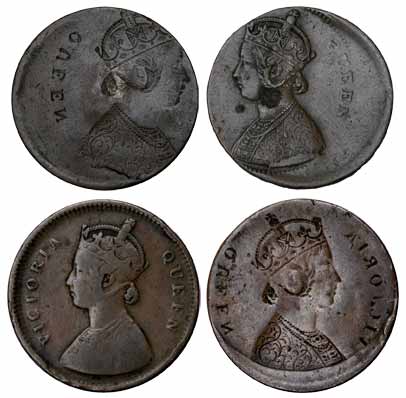 Victoria Queen, Copper, ¼ Anna, Lakhi or Brockage of obv. Fine+, Rare.