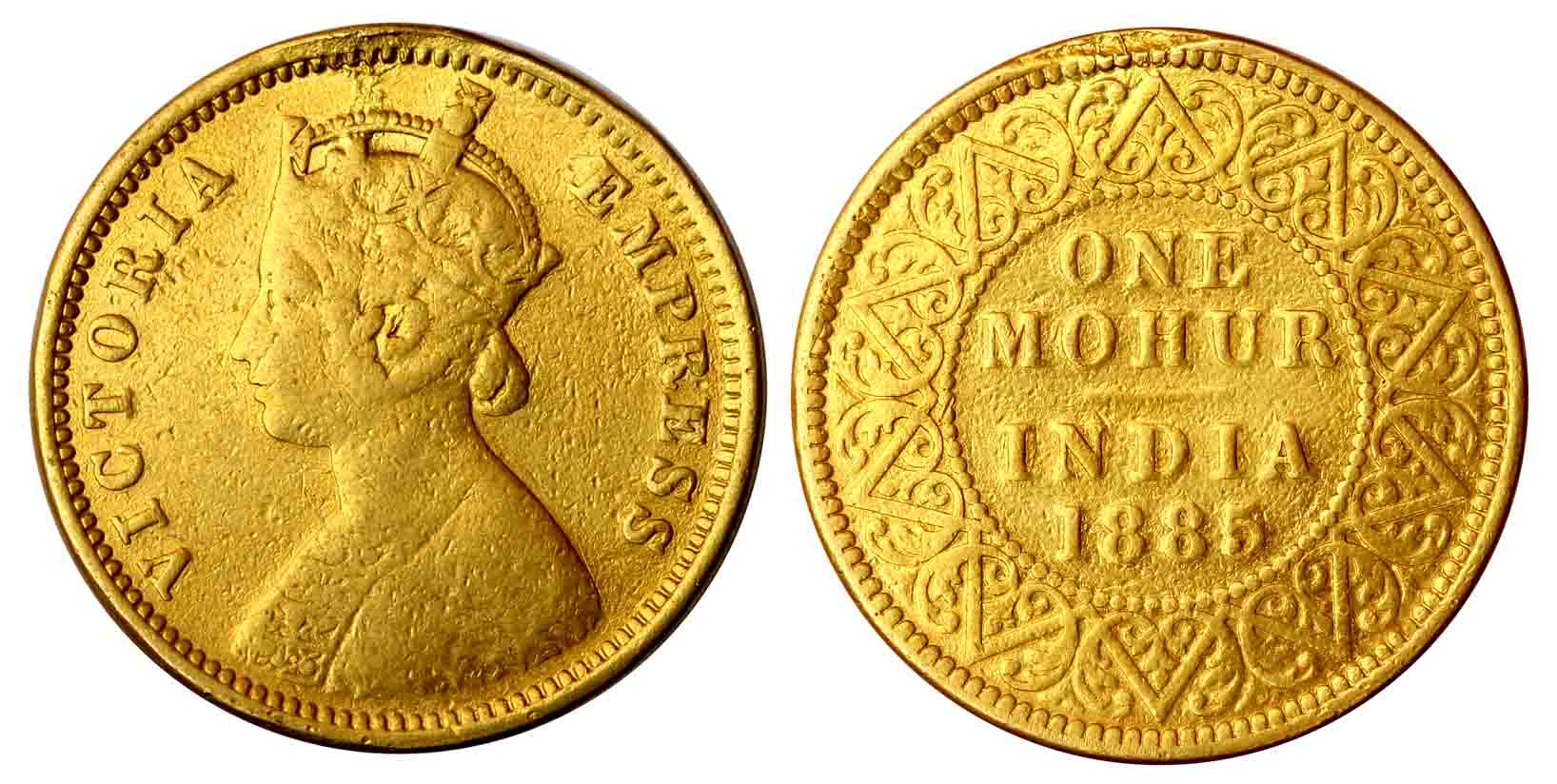 Victoria Empress, Gold, Mohur, 1885. Ex-mount, Fine+, Very Rare.