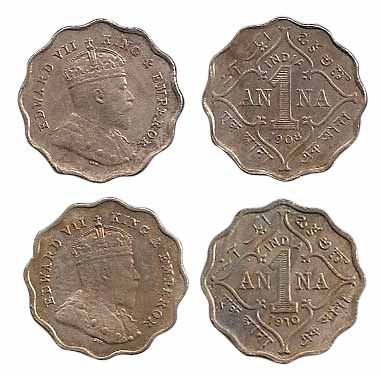 Edward VII, Cupro-Nickel (2), 1 Anna, 1908, 1910. Extremely Fine, Scarce. 2 coins