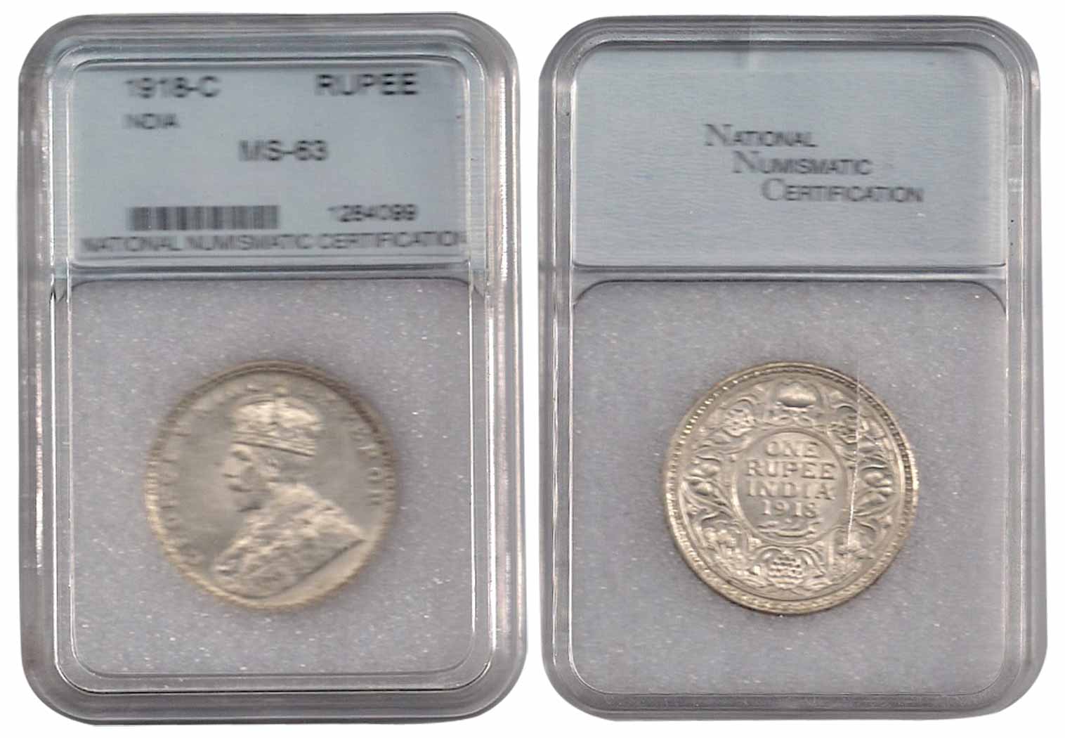 George V, Silver, Rupee, 1918, Calcutta Mint. Packed in the plastic case of National Numis