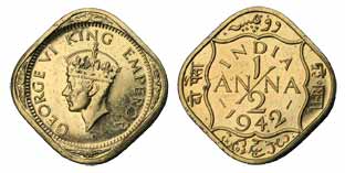 George VI, Cupro-Nickel, ½ Anna, 1942, Bombay Mint, Restrike Proof, MS64 RE. Rare.
