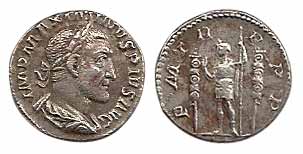 Romans, Maximus, Silver, bust to right on obv, a soldier on rev. Fine+, Scarce.
