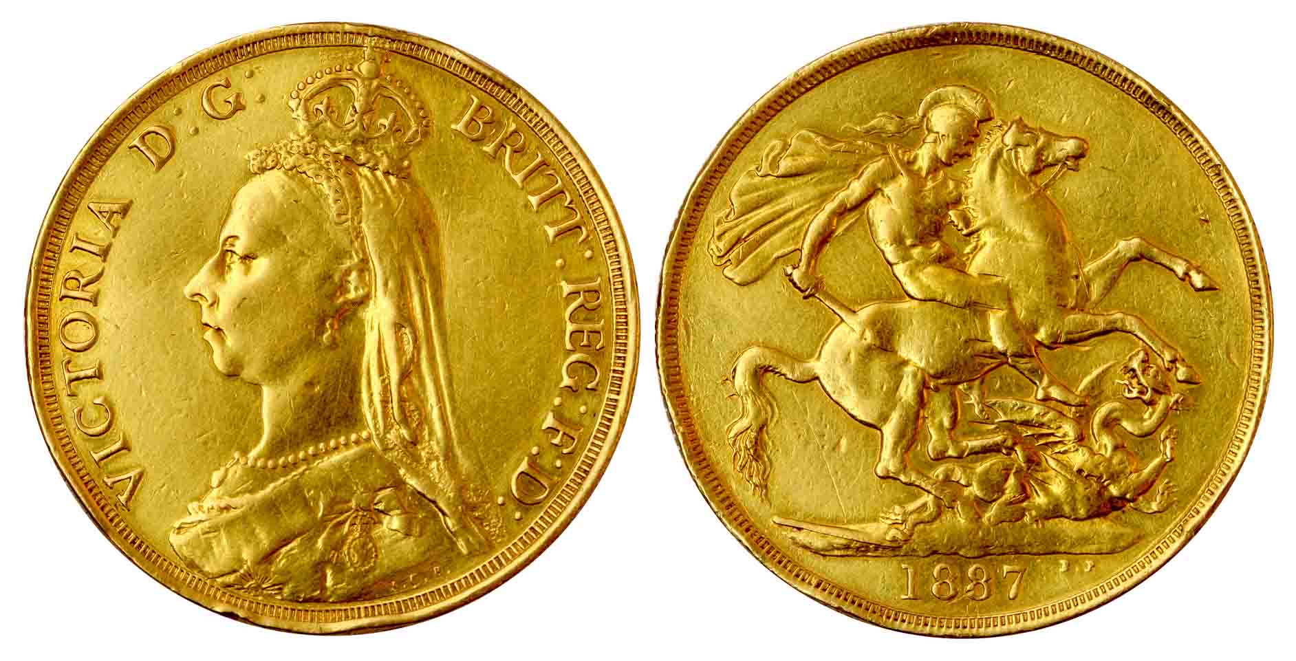 United Kingdom, Victoria, Gold, 15.80 g, 2 Pounds, 1887. Dents on edge, About Very Fine, S