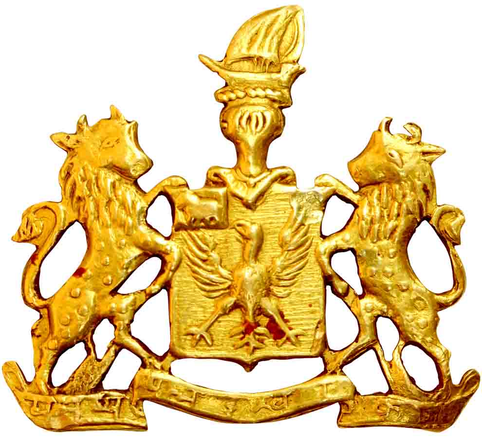 Cap Badge of Bhavnagar State, Gold, early 20th century. Repaired at the rev by flattening 