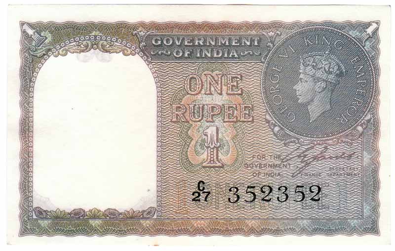 Government of India, George VI, Re. 1, signed by C E Jones, issue of 1944, Serial Nos in B