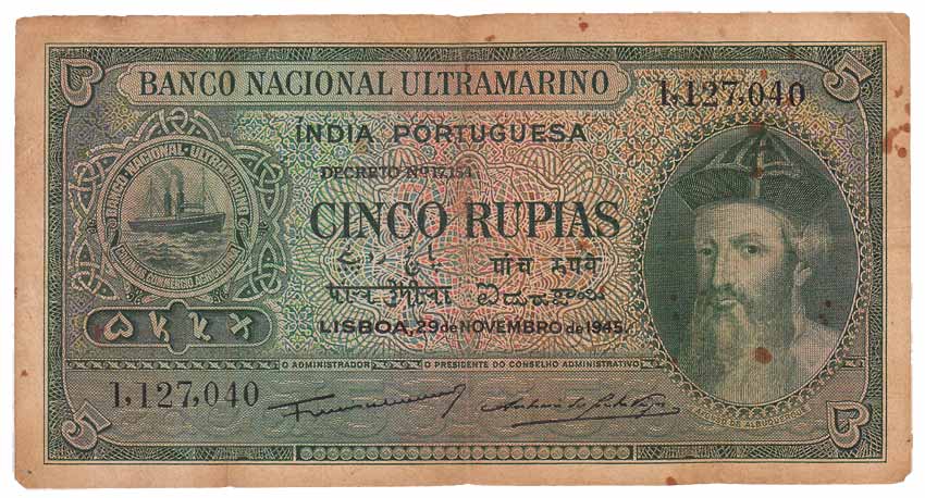 Indo-Portuguese, Rs. 5, Banco Nacional Ultramarino, 6th issue of 1945 (Jhun# type 29). Som