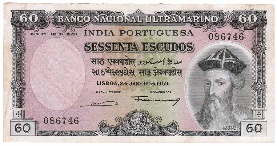 Indo-Portuguese, 60 Escudos, Banco Nacional Ultramarino, 7th issue of 1959 (Jhun# type 36)