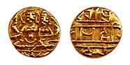 Keladi Nayakas, Gold Fanam, Shiva and Parvati seated on obv. About Very Fine.