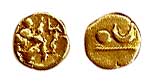 Keladi Nayakas, Gold Fanam, Shiva and Parvati seated on obv. About Very Fine.