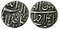 Akbar, Silver, ¼ Rupee, Ahmedabad Mint, Allahu Akbar type, Ilahi 42, Bahman Month. About V