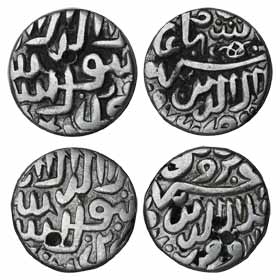 Akbar, Silver (4), Tanka, Ujjain Mint, local Malwa issues. About Very Fine, Scarce. 4 coin