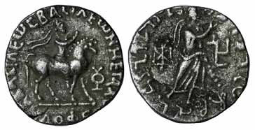 Indo-Scythians, Azes, Silver, 9.47 g, Tetradrachm, king mounted on a horse to right on obv