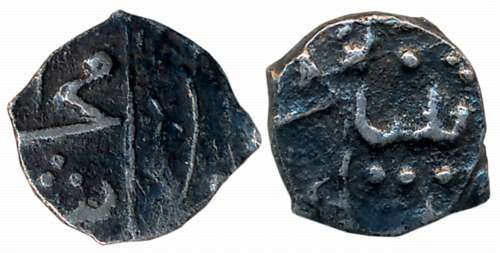 Muhammad Shah, Silver 1/32 Rupees, 0.32g, Khujista Bunyad Mint (KM# A431). Extremely fine 