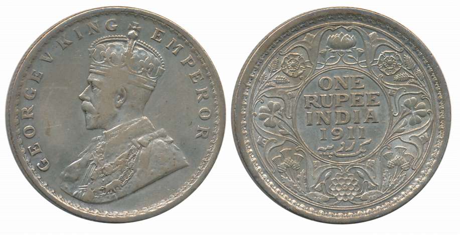 George V, Silver Rupee, “Pig” type, 1911. Bombay Mint. Very fine+.