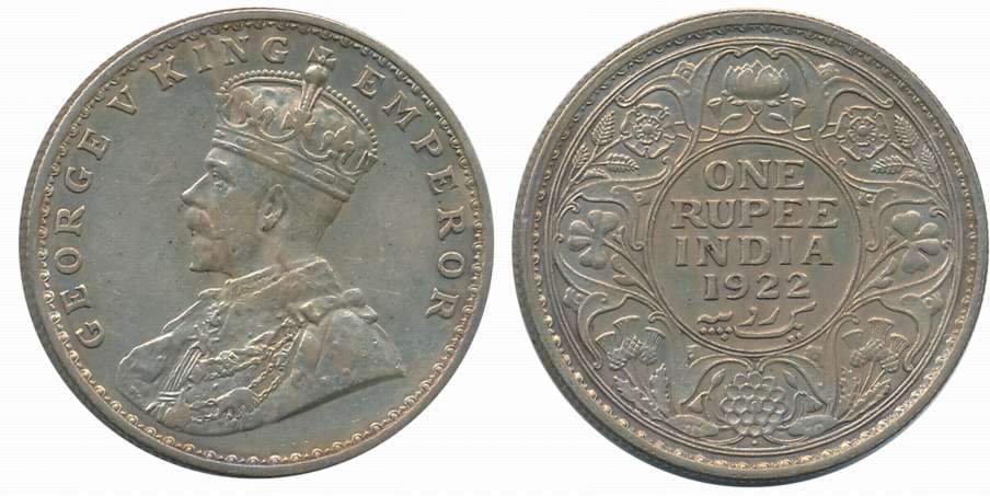 George V, Silver Rupee, 1922, Bombay Mint. Very fine+.