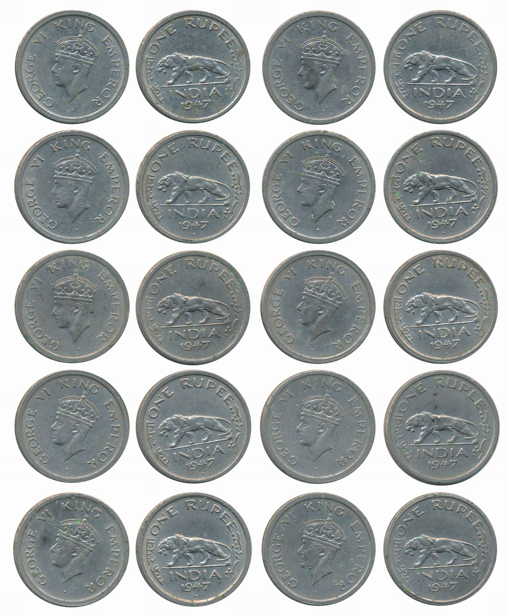 1947, Copper Nickle, Rupees (10). Very fine to very fine+. 10 coins.