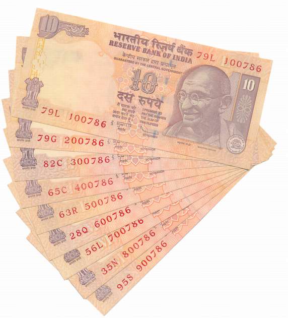 Rupees 10 (9), Fancy Number- 100786 to 900786, Prefix 65/C, 82/C, 79/G, 56/L, 79/L, 35/N, 