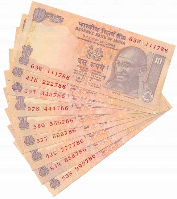 Rupees 10 (9), Fancy Number- 111786 to 999786, Prefix 63/W, 41/K, 69/T, 97/S, 58/Q, 57/T, 
