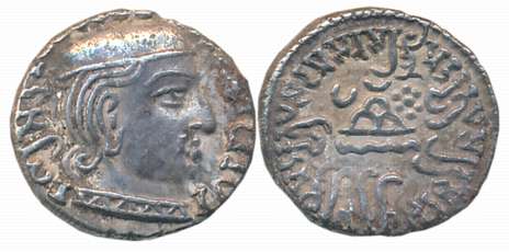 Western Kshatrapas, Damasena, son of Rudrasimha I as MahaKshatrapa, Silver Drachma, 2.36g,