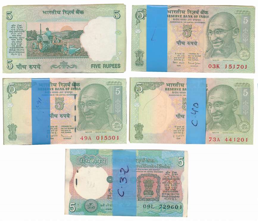 Rupees 5, Pack of 100 Notes (5), “C-32,35,36,40,41”, Signed by C Rangarajan, Bimal Jalan, 