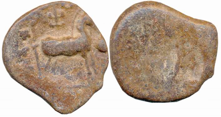 Ishvaku, Anantapur Region, Lead, 9.96g, Obv: Horse standing to right with an earth-ball in