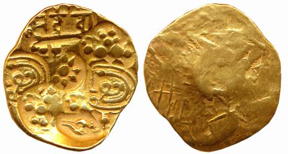 Yadavas of Devagiri, Bhillama V, Gold Padma Tanka, 3.73g, Uniface, Early series, Nine punc