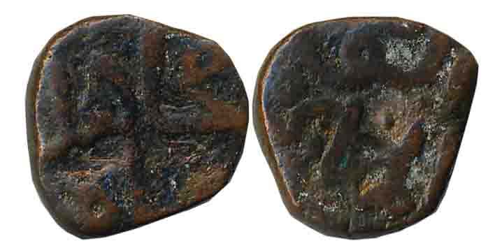 Ala al din Mujahid Shah, Copper Falus, 3.00g, Obv: abu’l mughazi, Rev: Mujahid Shah (G&G# 