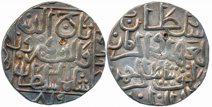 Taj ul din Firuz, Silver Tanka, 11.01g, Hadrat Ahsanabad Mint, AH 819 (G&G# BH63). Extreme