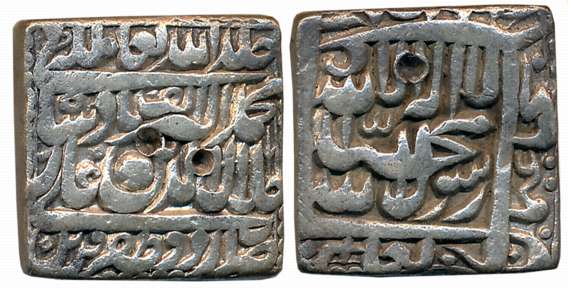Akbar, Silver Square Rupee, 11.25g, Urdu Zafar Qarin Mint, Alf (1000) (KM# 82.8). Very fin