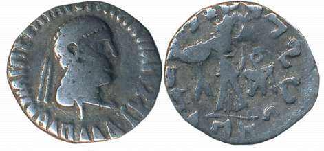 Indo Greek, Apollodotus II, Silver Drachma, 1.95g, Obv: Bust of ruler to right, Rev: Palla
